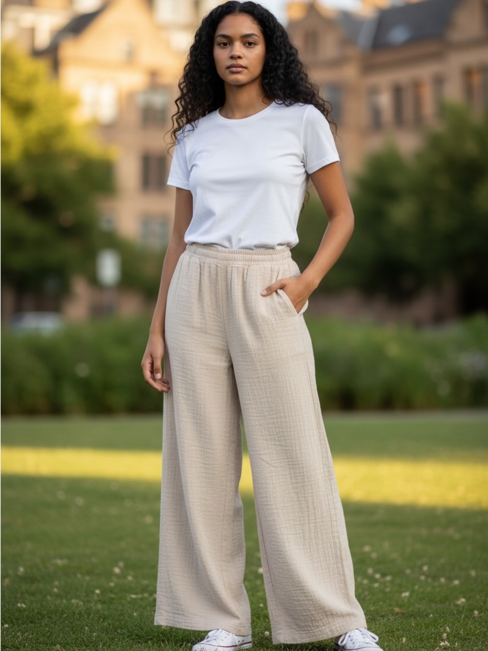 Everyday Wide-Leg Cream Gauze Pants